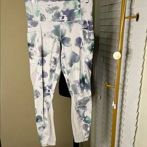 Athleta Watercolor Super Soft Print Leggings - White and Purple